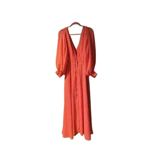 Kimberly Goldson Lesli Jacquard Maxi Dress Coral Gold V Neck Size Small - Picture 6 of 13
